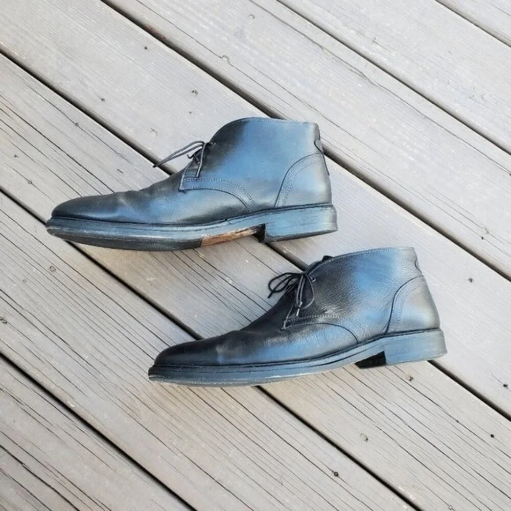 Allen Edmonds Cyrus Black Leather 2‎ Eye Lace-up Comfort Shock Form Chukka Boots